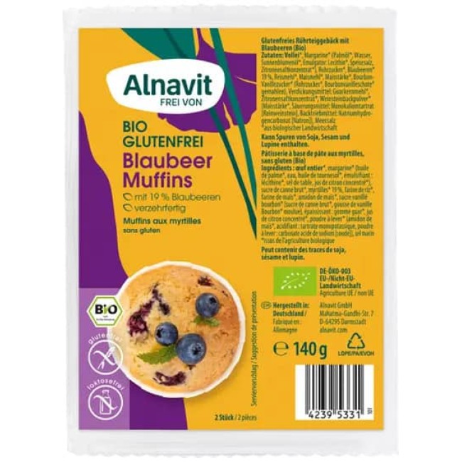 Briose cu afine fara gluten,bio 140g 2 buc. Alnavit